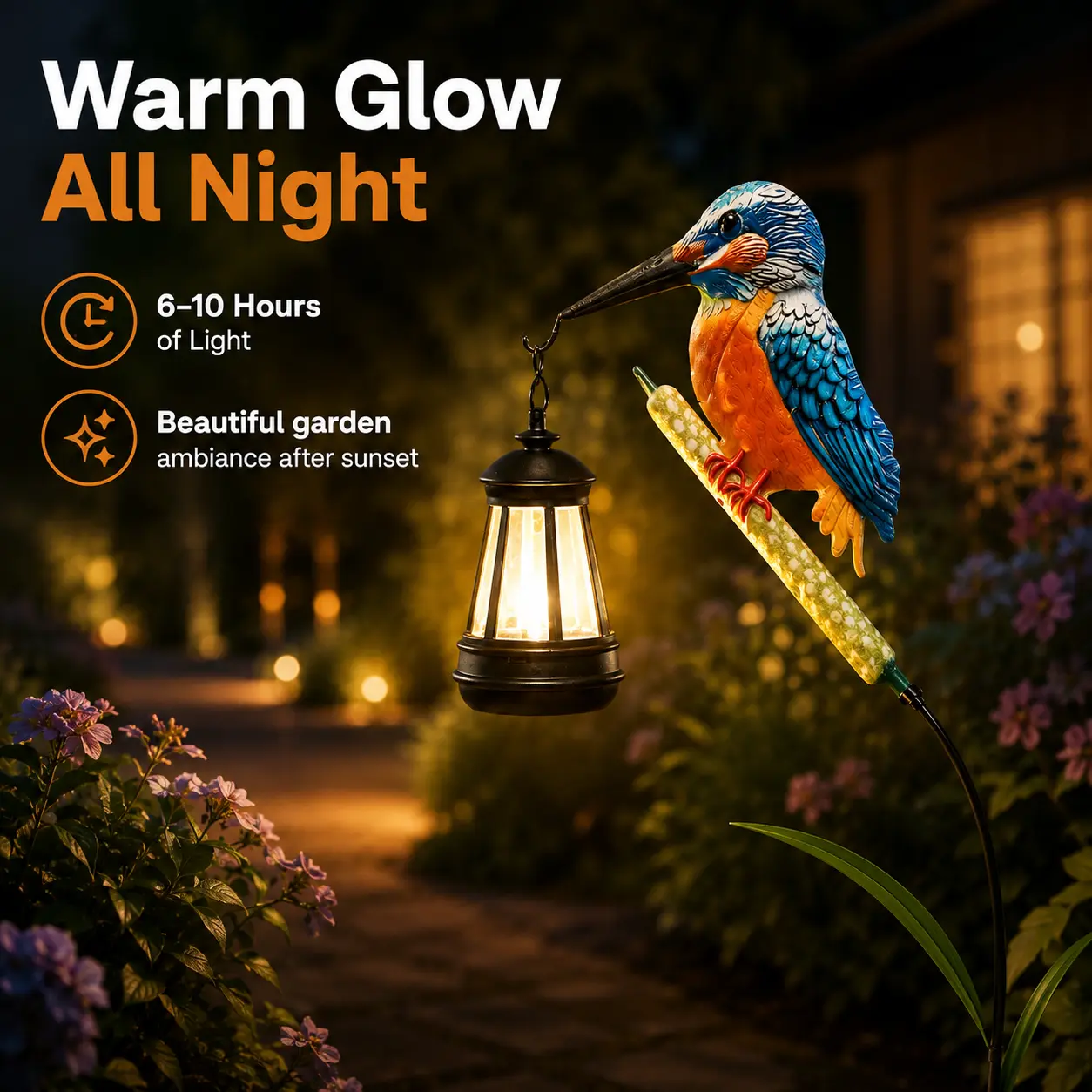 Solar Kingfisher Bird Garden Stake Light, 6.1 Inch Outdoor Metal Bird Statue with Auto Night Lantern for Patio Yard Lawn Decor, Gift for Mom Grandma