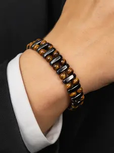 Fashionable Adjustable Fit Bracelet for Men, Artificial Tiger Eye and Hematite, Casual Style, All Seasons, Unisex Gift Idea