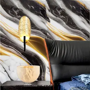 1 Roll 15.7 Inch x 9.8/19.7/32.8 Feet Black Gold Marble Peel and Stick Wallpaper, Self-Adhesive Waterproof Oil-Proof PVC Contact Paper, Luxury Vein Design for TV Background Wall, Kitchen Backsplash, Cabinet Refinish, Removable Home Improvement Wall Sticke