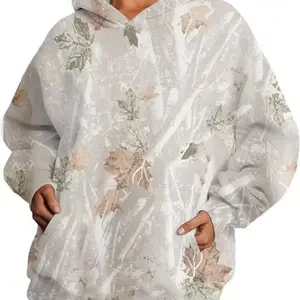 Womens Camo Hoodies Maple Leaf Print Oversized Hooded Sweatshirt Fleece Pullover Sweatshirt Long Sleeve with Pocket, Tops - Womenswear