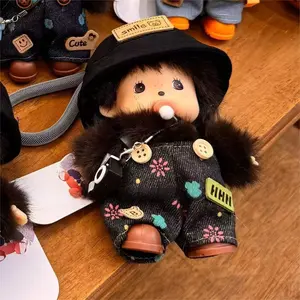 Lit Holiday Look! Monkey Doll Clothes Set - Stylish Denim Overalls for Plush Toys, Perfect Christmas Gift for Her.