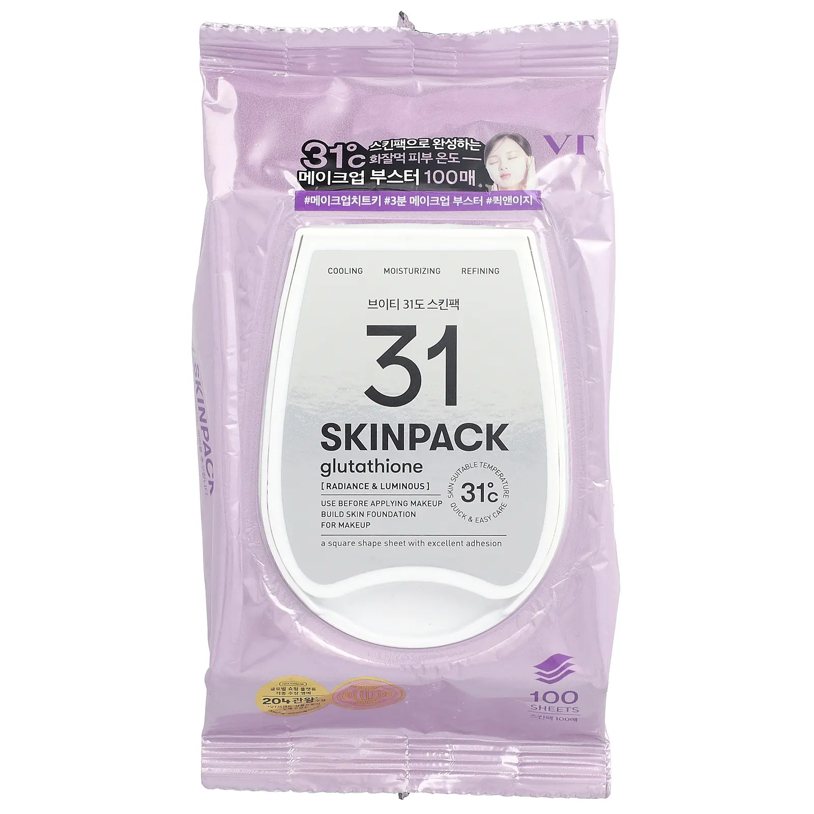 VT Cosmetics 31 Skin Pack, Glutathione, 100 Sheets
