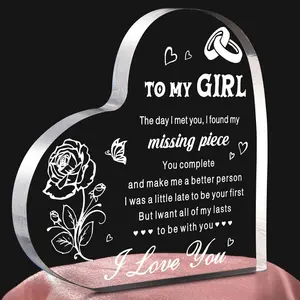 To My Girl Acrylic Heart Plaque – Romantic Valentines, Birthday, Anniversary Gift, Cute Present for Women, 4.7" x 4.7" Desk Decor, I Love You Keepsake, Friendship Gift for Girlfriend or Wife
