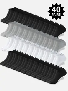 40-pair pack of unisex invisible ankle socks in classic black, gray, and white. Soft and comfortable, perfect for everyday casual wear, sports, and business attire.