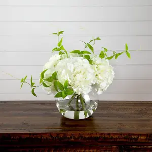 Wedding Collection 18" Artificial Hydrangea Arrangement in Glass Vase