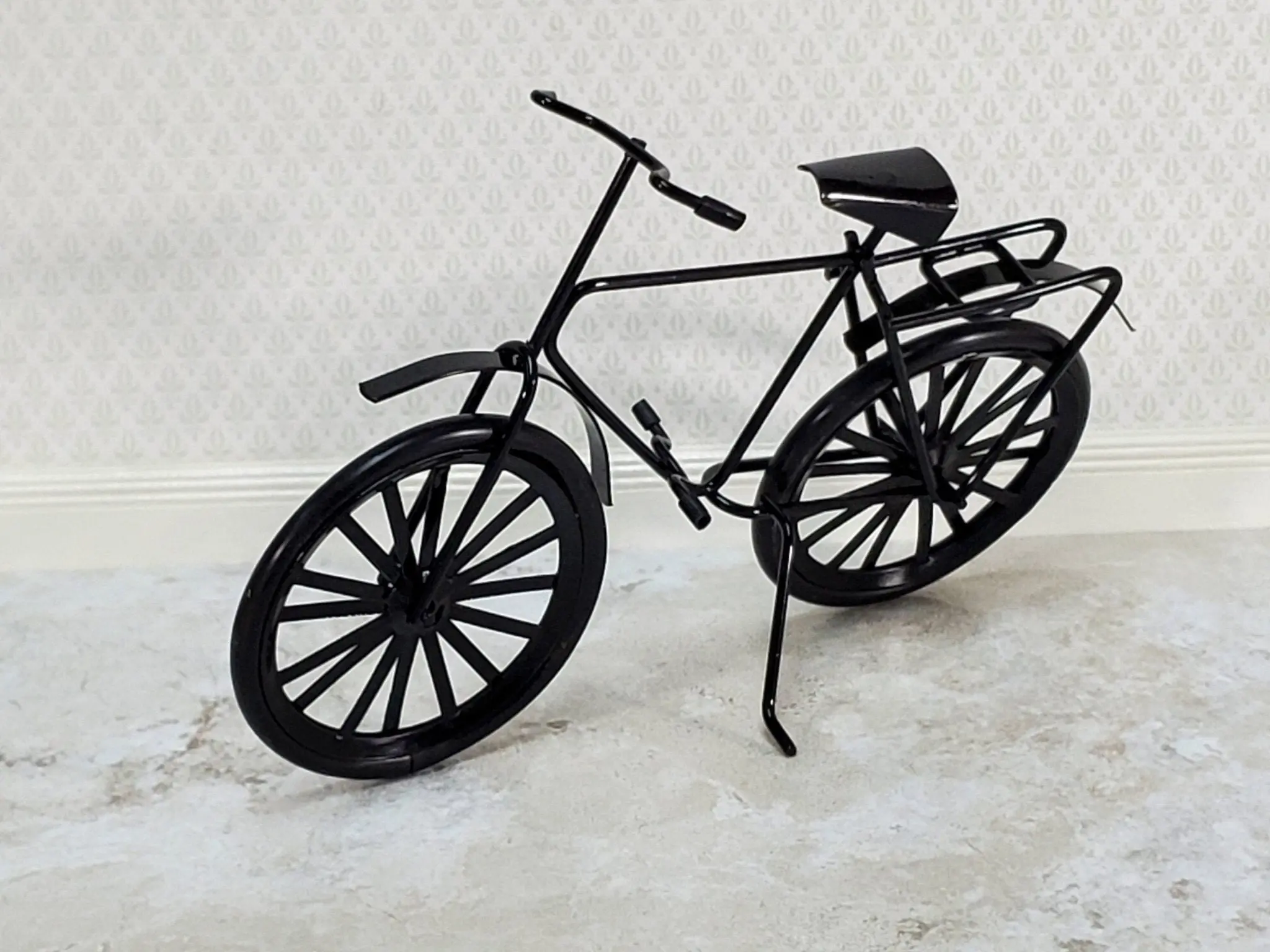 Dollhouse Black Bicycle Metal Adult Bike 1:12 Scale Modern Miniature