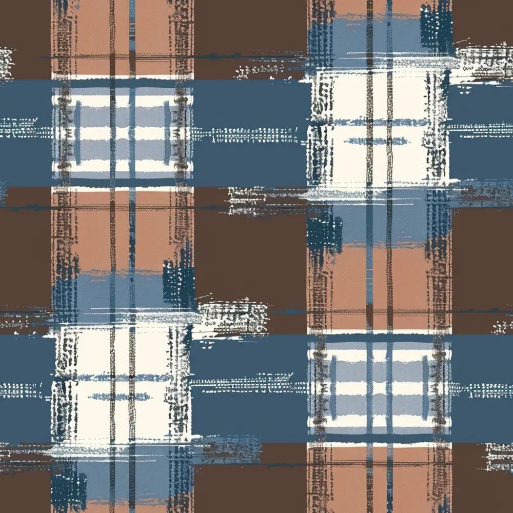 Blue and Brown Gingham Pattern 7 Quilting Cotton Fabric