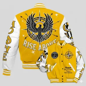 Alpha Navigator Varsity Jacket | Yellow & White Streetwear Bomber All Over Print Full Size, Baseball Football Jacket, Varsity Sportwear Style, Unisex Casual Look