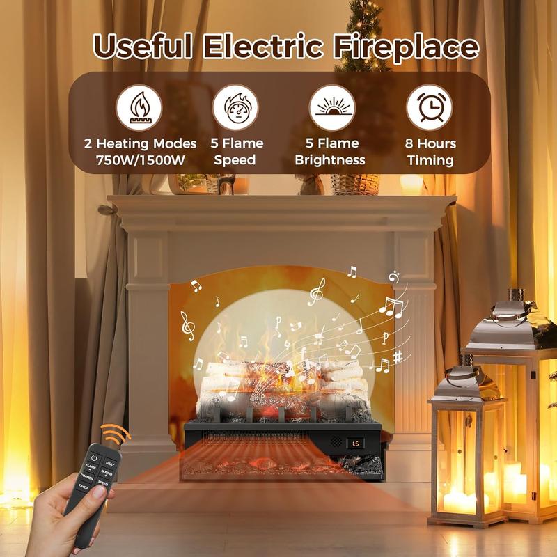 R.W.FLAME Electric Fireplace Insert Log Heater 21",750W/1500W Adjustable 5 Flame Brightness&Speed, Fireplace Insert with Realistic Ember Bed&Traditional Brown Log,Overheat Protection&Remote Control R.W.FLAME Electric Fireplace Insert Log Heater 21",750W/1500W Adjustable 5 Flame Brightness&Speed, Fireplace Insert with Realistic Ember Bed&Traditional Brown Log,Overheat Protection&Remote Control