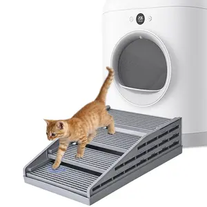 Adjustable Litter Box Step, Elevated Cat Ramp/Stairs with Filter Function, Anti-Tracking, Easy to Clean, Fits Automatic Litter Boxes, for Small & Elderly Cats, Non-Slip(Grey)