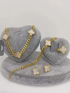 Jewelry Set Tarnish-Free Stainless Steel Necklace, Bracelet, Ring & Earrings