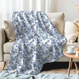 German Shepherd Blue French Toile Blanket, Blue Toile Throw Blanket for GSD Lovers Toile de Jouy Gift Shepherd Dog Toile Cozy Plush Blanket