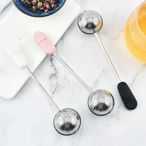 304 stainless steel handle rotating tea strainer, tea leaves filter, tea residue tea ball filter, sugar powder half face sprinkler