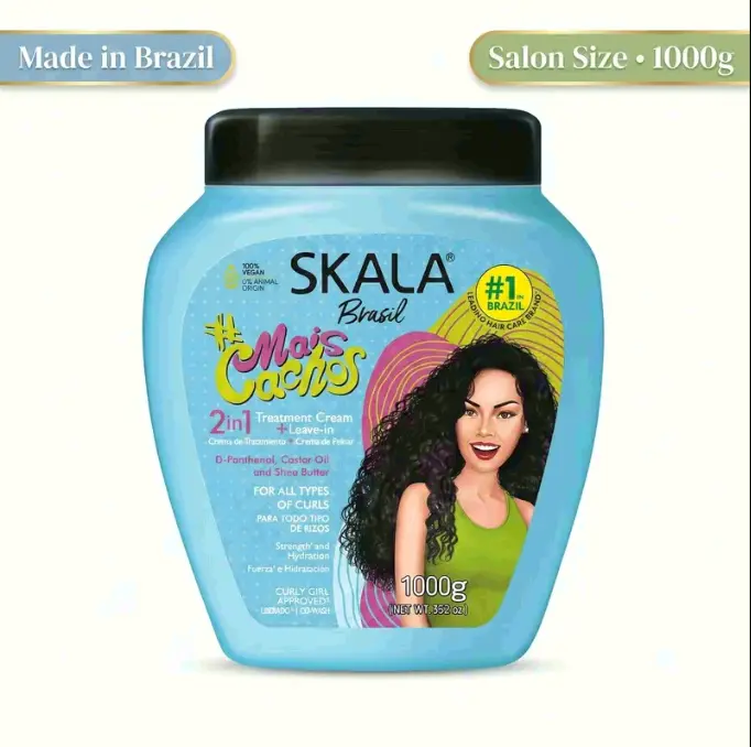 Skala Expert Blue Mais Cachos Brazilian Hair Cream 35.2 oz (1000g) - Plant-Based Lightweight Salon Leave-In Haircare Moisturizer for Curly Hair, Nourishing Antifrizz Curl-Keeper with Castor Oil & Shea Butter, Anti-Humidity Smooth Treatment, Blend, Wavy, H