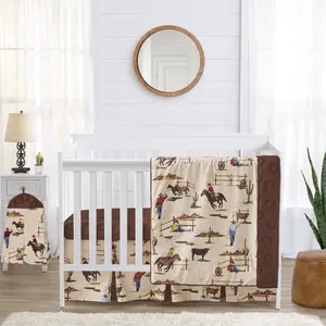 Sweet Jojo Designs 4-Piece Baby Crib Bedding Set (Western Cowboy Print) for Boys, Infants/Nursery incl. Blanket, Fitted Sheet, Skirt, Diaper Stacker (Country, Farm, Horse Ranch, Wild West, Southern)