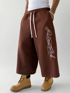 Unisex Loose Straight Leg Pants, Casual Streetwear Trousers, Graphic Pattern, Fitted Style, Elastic Waist, All Seasons, Long Regular Length, Casual Wear