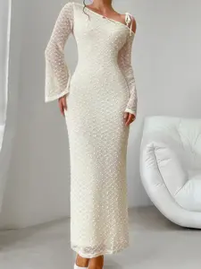 Solid off shoulder bodycon long sleeve dress