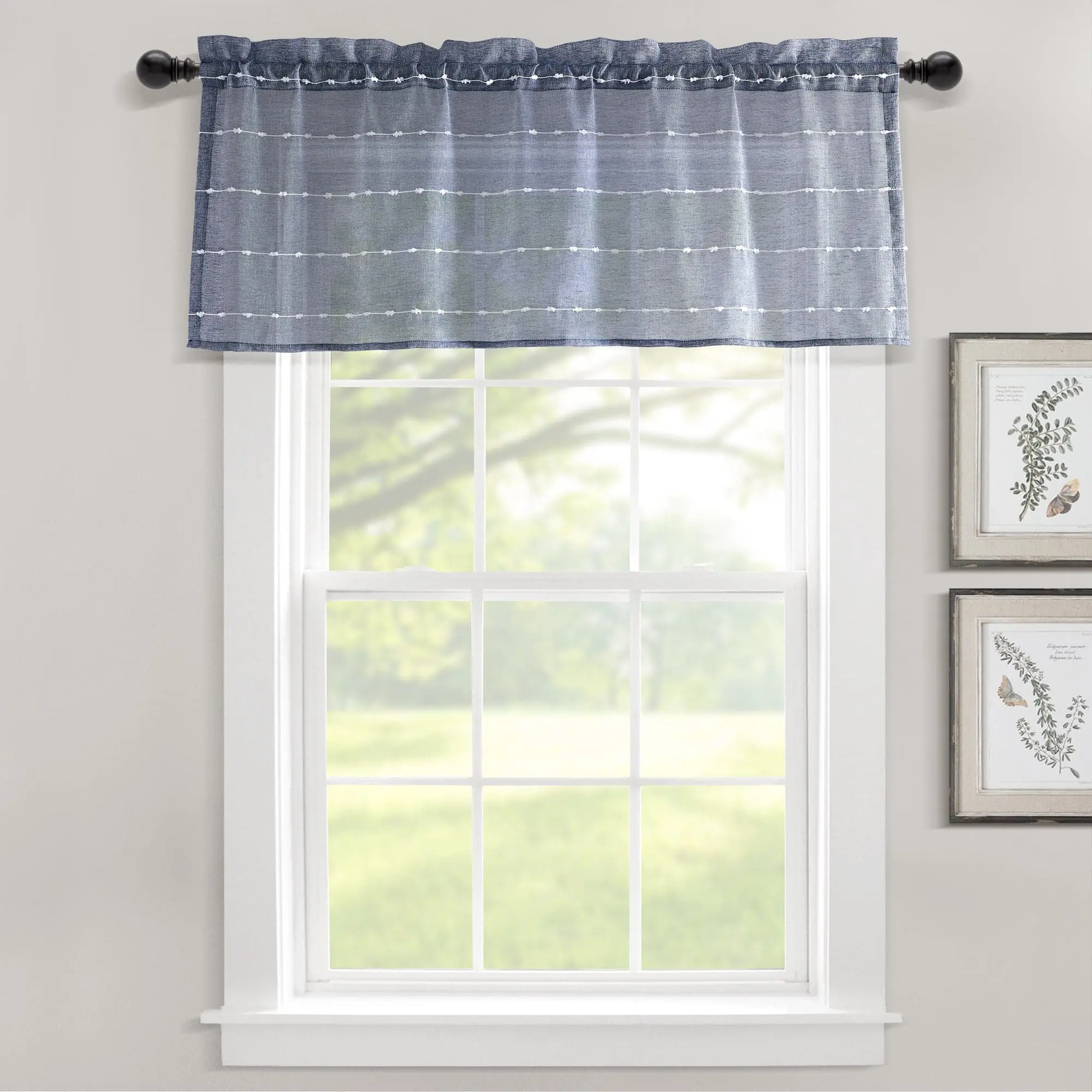 Lush Decor Farmhouse Textured Sheer Valance - Single Home Decoration Curtain, 52"W x 18"L + 2" Header, Textured Fabric, Rope Design, Aesthetic Home Decor Accessory
