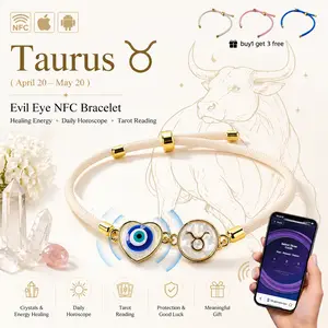Taurus "Earthly Abundance" NFC Bracelet Set - Heart Evil Eye & Shell Zodiac Charm (With 4 Interchangeable Cords)