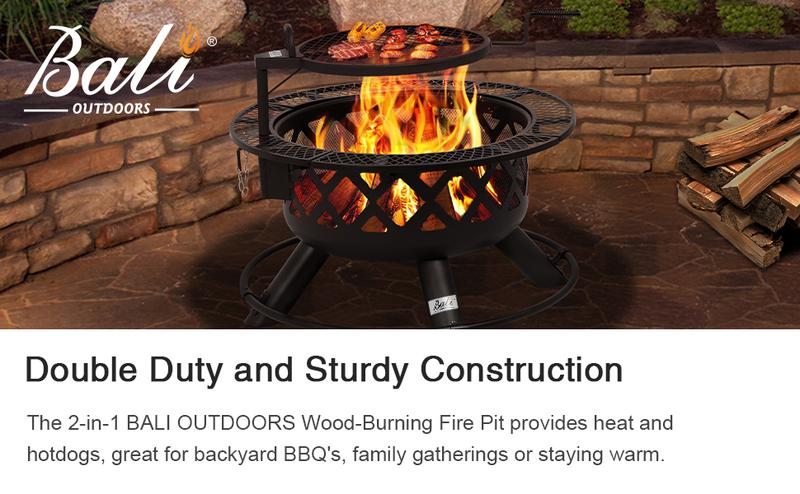 BALI OUTDOORS 2-in-1 Wood Burning Fire Pit with Removable Cooking Grill, Black BALI OUTDOORS 2-in-1 Wood Burning Fire Pit with Removable Cooking Grill, Black