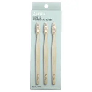 Davids Premium Bamboo Toothbrush, Soft, Adult, 3 Toothbrushes