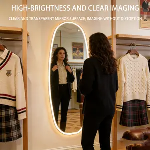 Oval LED Full Length Mirror, Ultra-Safe Tempered Glass with 0.1% Breakage Rate, Dimmable Touch Control Wall Mirror for Families with Kids & Pets