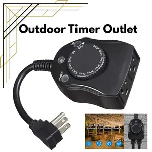 Outdoor Timer Outlet with Dusk to Dawn Light Sensor – Weatherproof Plug-In Timer with 2 Grounded Outlets, 15A ETL Listed for Christmas Lights, Perfect for New Year Gift