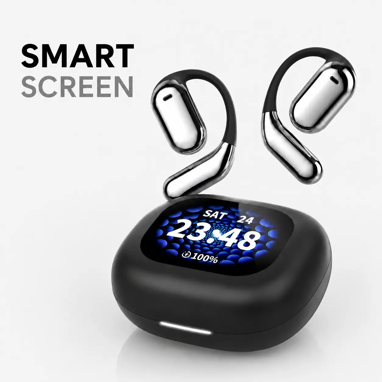 New Smart Screen Open Ear Earbuds 2026, Wireless Bluetooth Headphones with Touch Control Case, Premium Sound, Comfortable Fit for Running & Daily Use