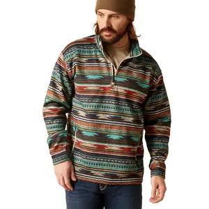 Ariat Caldwell Logo Quarter Zip Sweater Biscay Bay Serape