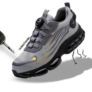 Comfortable Breathable Non-slip Work Shoes,Men's Sporty Lace Up Front Low Top Safety Shoes,Runner Trainers,on Cloud Shoes, Casual Steel Toe Trainers,Srotating button for Men, Runner TrainersFashionable Anti-smash and Anti-puncture Shoes for Daily Wear,