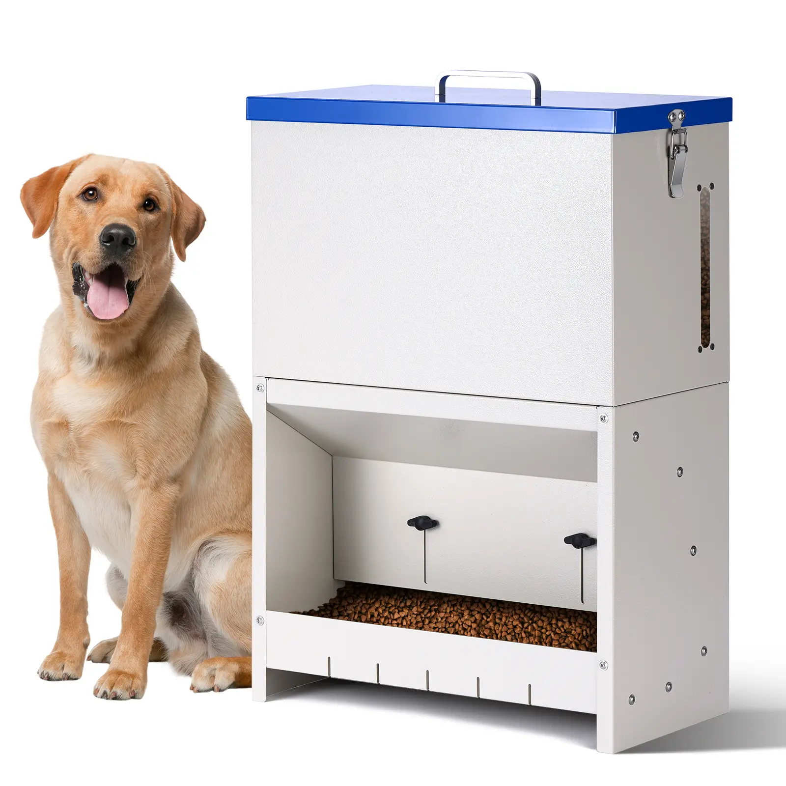 25LB Large Capacity Metal Dog Feeder, Wall-Mounted Gravity Pet Food Dispenser, No-Jam Automatic Feeding, No Electricity Required, Indoor & Outdoor Use