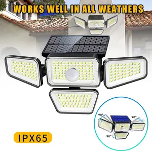 Solar Outdoor Light 270 LED, 4-head Motion , IP65  270° Wide-angle Floodlight Wall Light, with 3 Modes,for Exterior Walls