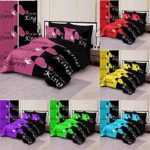 3pc King&Queen couple bedding set, including 1 duvet cover and 2 pillowcases, suitable for single beds, double beds, multiple sizes to choose from, suitable for bedrooms, dormitories, guest rooms, and hotel apartments, Soft Bedding Sets