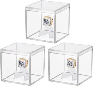 3 Pack Championship Ring Display Case Clear Acrylic Display Case Mini Football Baseball Softball Ring Holder Display Box Single Stand 1 Slot Ring Hole Storage Box Gift for Sports Fans, 2.16 Inch Hooqict