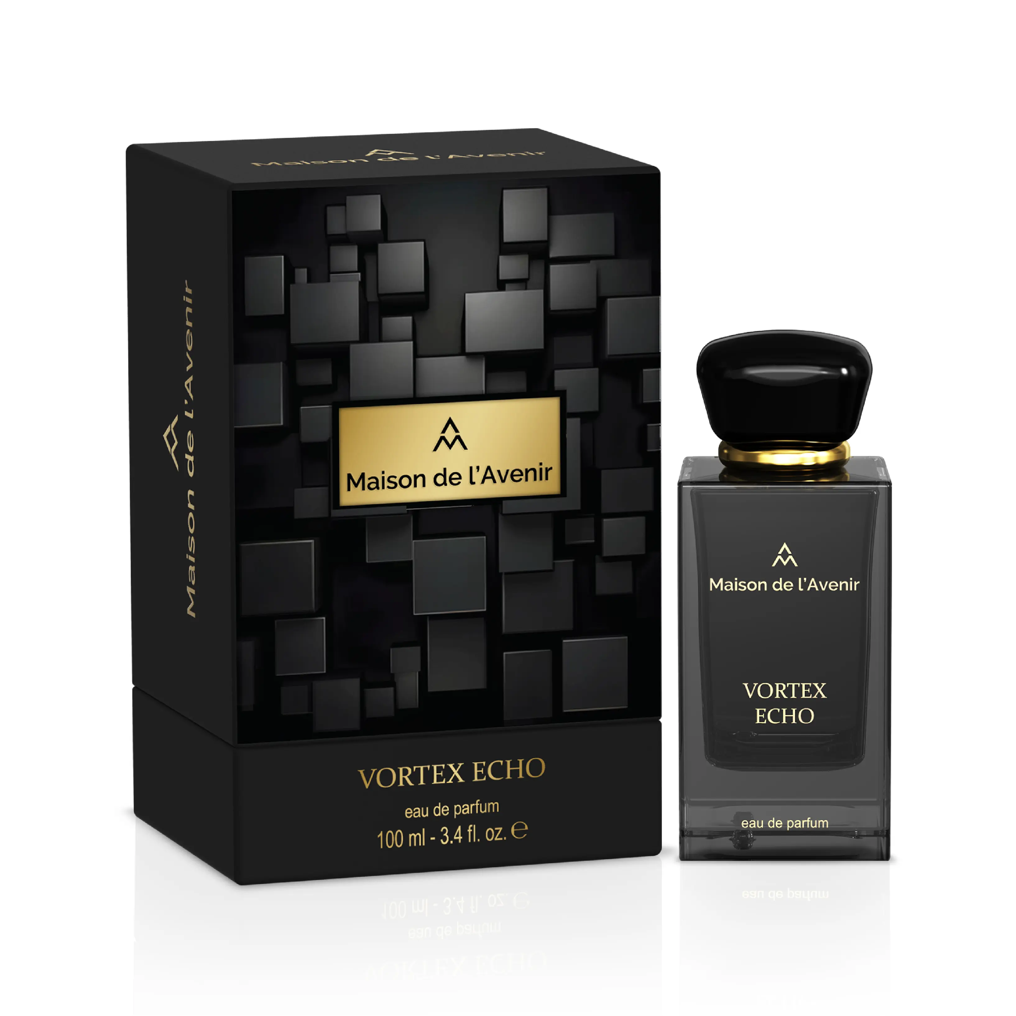 Maison de l'Avenir Vortex Echo Unisex Perfume, Long-Lasting Eau de Parfum with Notes of Lemon, Patchouli, and Cardamom, 100 ml, Single Item, Adults, Cruelty Free, 100Ml, Complex Blend, Lemon Spark, Patchouli Depth, Bottle, Citrus, Contains Alcohol, Liquid