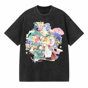 My Neighbor Totoro, Spirited Away & Howl's Moving Castle Mashup Anime T-Shirt - Vibrant Pastel Ghibli Character Art on Comfortable Mineral Washed Black Cotton Tee - Perfect Gift for Otaku