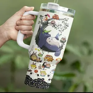 Studio Ghibli 40oz Tumbler with Handle and 20oz tumbler skinny and curve | Totoro, No Face & Calcifer Anime Travel Mug with Straw
