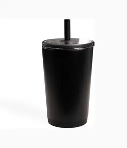 Everyday Tumbler 14 oz – Ceramic-Lined Insulated Tumbler with Straw and Soft-Touch Lid, Cup Holder Friendly, Double-Wall Vacuum Insulation, Reusable Travel Cup – Black