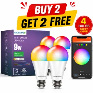 [Limited Time Deal] ANGELHALO Smart LED Light Bulbs Color Changing A19 Wi-Fi Bluetooth 16 Million Colors RGBCW Music Sync 800 Lumens Voice Control Group Management 38 Scene Modes