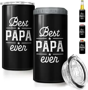 4-in-1 Dad Tumbler Gifts for Dad from Daughter Son - 12oz Best Papa Ever Can Cooler Tumblers Cup - Stainless Steel Insulated Cans Coozie Christmas, Birthday, Father's Day Gift