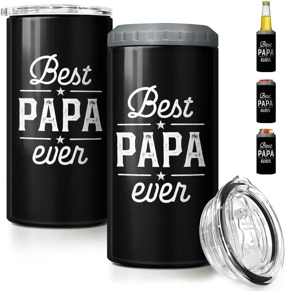 4-in-1 Dad Tumbler Gifts for Dad from Daughter Son - 12oz Best Papa Ever Can Cooler Tumblers Cup - Stainless Steel Insulated Cans Coozie Christmas, Birthday, Father's Day Gift