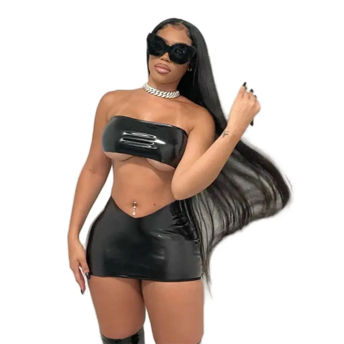 Midnight Leather Skirt Set