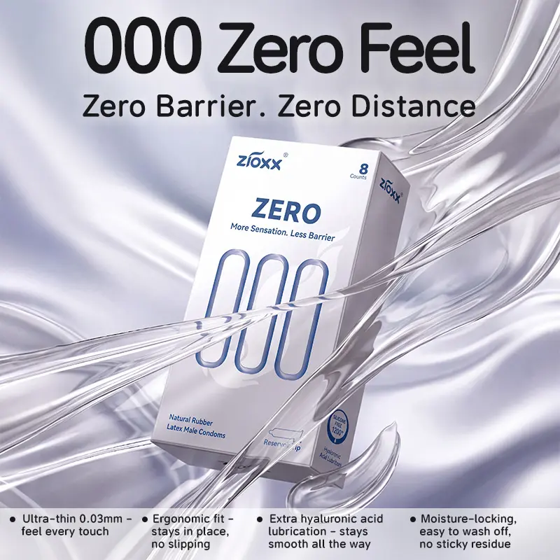 【ZIOXX 000 ZERO】 Condoms 8ct – Hyaluronic Acid Lube, Wraps 8pcs,  Silicone-Free, Hyaluronic Acid Hydrating Lube Silicone Free Natural Latex Condoms for Couples Intimacy Healthcare