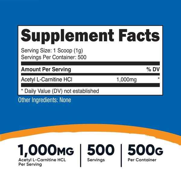 Nutricost Acetyl L-Carnitine Powder - 500 grams (Unflavored)