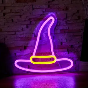 Halloween Witch Hat Neon Light, Led Neon Lights, USB Powered Holiday Decoration Lamp, No Power Plug, Perfect Party Gift, Festive Atmosphere Enhancer