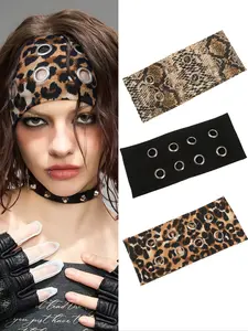 Fashion Grommet Wide Headbands for Women, Hollow Out Eyelets Elastic Head Bands | Y2k Girls Punk Grunge Stretchy Hair Accessory Snake