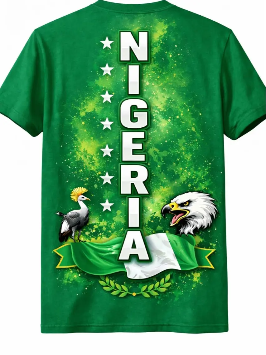 Men's Tshirt with a Classic Nigeria Theme Graphic Print, Stylish Blue Casual Short Sleeve with a Round Neck, Menswear, Streetwear, Medium Length, Clothes, T-Shirt, Basic, Crew Neck, Shortsleeve, Top, Classic Theme