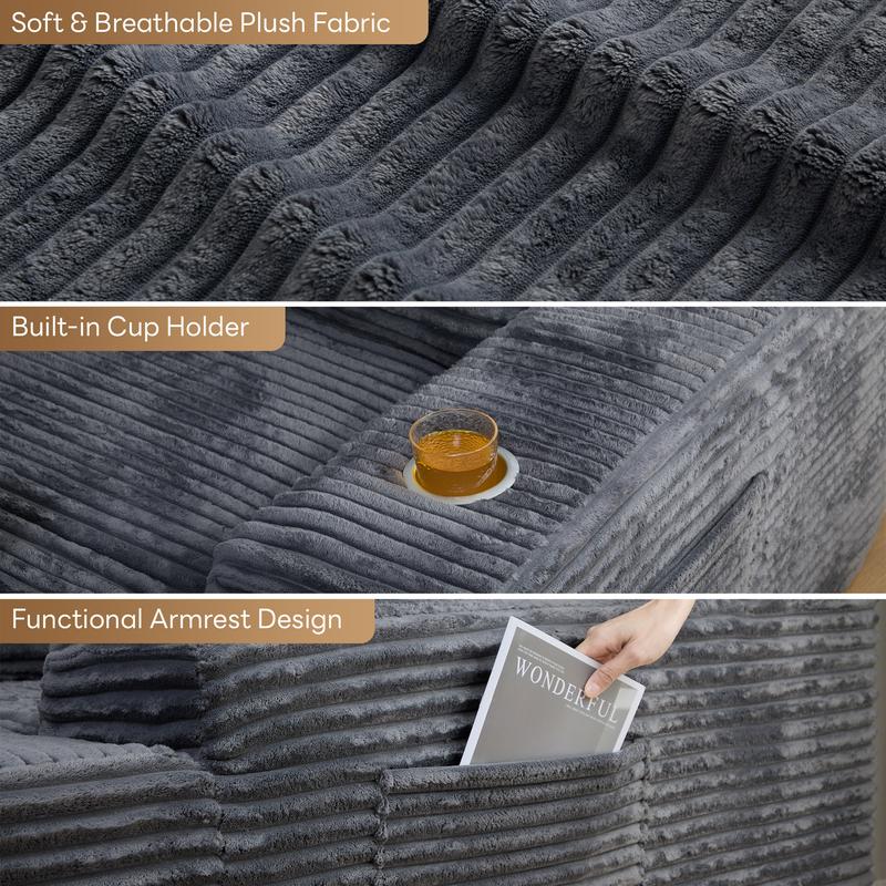 49" Oversized Chaise Lounge Sofa Bed with 2 Cup Holders & Storage Pocket - Plush Corduroy Upholstered, No Assembly Cloud Couch for Living Room, Bedroom, or Reading Nook 49" Oversized Chaise Lounge Sofa Bed with 2 Cup Holders & Storage Pocket - Plush Corduroy Upholstered, No Assembly Cloud Couch for Living Room, Bedroom, or Reading Nook