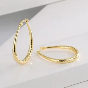 Bohemian Rhombus Pattern 14K Golden Plated Hoop Earrings for Women - Intricate Geometric Design, Durable Everyday Jewelry, Christmas Gift Idea & Year-Round Versatile Accessory, Festive Accessories | Elegant Accessories | Textured Finish
