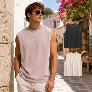 Men’s Mineral Wash Sleeveless Tank Top, Oversized Summer Muscle Tee, Vintage Washed Casual Streetwear Vest, Soft Breathable Relaxed Fit Workout Shirt for Men